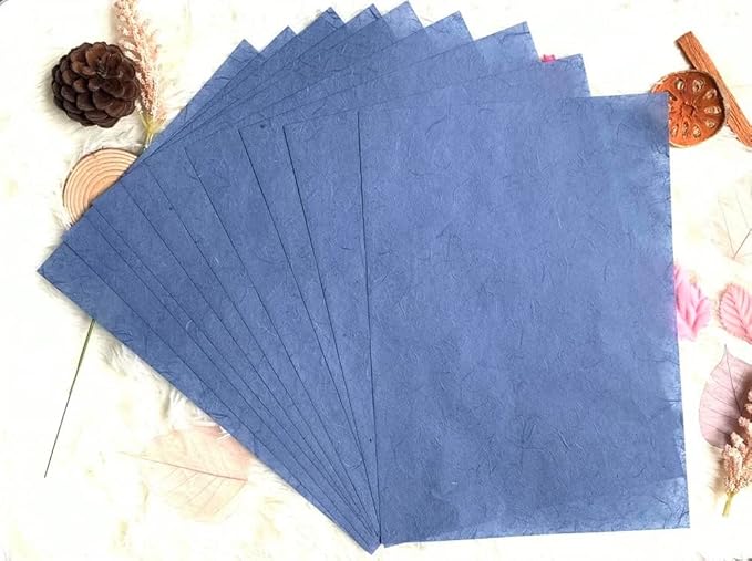 50 Sheets A4 Natural Fiber Mulberry Tree Mulberry Paper Sheets Art Tissue Washi Paper Design Craft Art Origami Suppliers Card Making DIY Crafts (Bule Tone, A4)