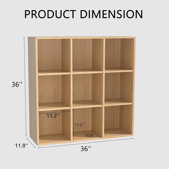 Wooden 9 Cube Storage Organizer with Closed Back Panel, Cube Shelf Heavy Duty Cubby Storage Organizer with Compartments for Living,Display Shelf,Bookshelf,Storage Furniture (Oak, 9-Cube)
