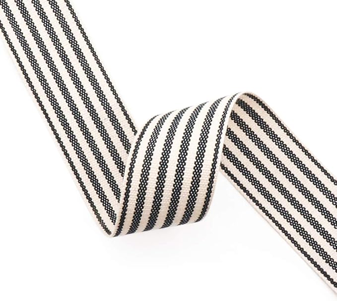 CT CRAFT LLC Ivory Cotton Black Stripes Ribbon 1" x 10 Yards for Home Décor Gift Present Wrapping DIY Crafts Birthday Wedding Bouquet Christmas