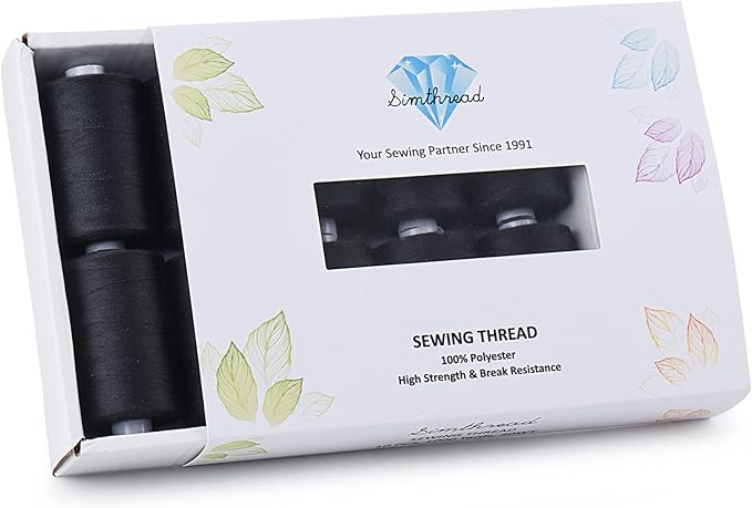 Simthread All Purpose Sewing Thread, 10 Spool 1000 Yards Each Bobbin Polyester Thread for Sewing, Handy Polyester Sewing Threads for Sewing Machine - (Black Series)