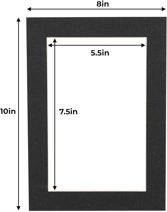 6x8 Mat for 8x10 Frame - Precut Mat Board Acid-Free Textured Black 6x8 Photo Matte For a 8x10 Picture Frame, Premium Matboard for Family Photos, Show Kits, Art, Picture Framing, Pack of 10 Mats