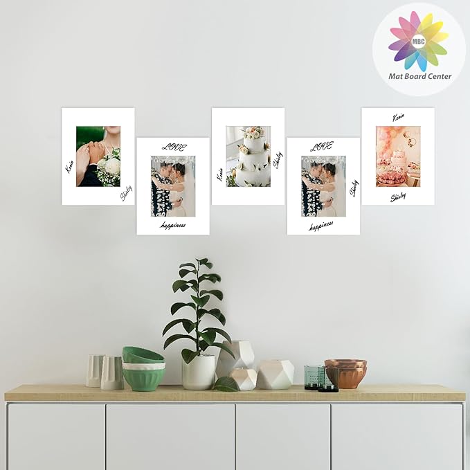 MBC Mat Board Center, 5 Pack 9X12 for 6X8 White Picture Mats Frame Mattes, Bevel Cut, Acid Free, 4-Ply Thickness