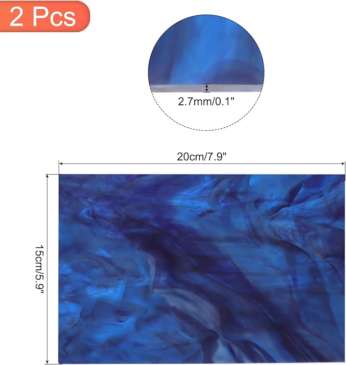 MECCANIXITY 2 Pcs Stained Glass Sheet Mosaic Tile 7.9 Inch x 5.9 Inch Dark Blue Stained Glass Sheets for Crafts DIY Art Project