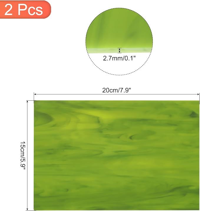 MECCANIXITY 2 Pcs Stained Glass Sheet Mosaic Tile 7.9 Inch x 5.9 Inch Green Stained Glass Sheets for Crafts DIY Art Project