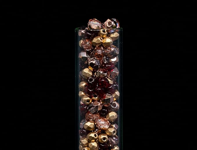 1.8 oz (50g, Approx. 1220 pcs) Mix of Faceted Fire Polished Pressed Czech Glass Beads, Sparkling Shiny Mix BCV