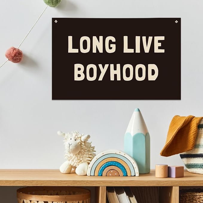 Long Live Boyhood Banner, Boys Room Decor, Canvas Banner Wall Hanging Flag Decor for Nursery Playroom Toddler Room