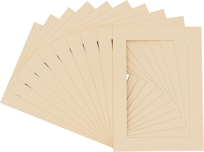 Pack of Ten Acid Free 11x14 Mats Bevel Cut for 8.5x11 Photos - Cream Precut Matboards With Backing Boards and Self Seal Photo Mat Bags For Pictures, Photos, Framing - 4-ply Thickness