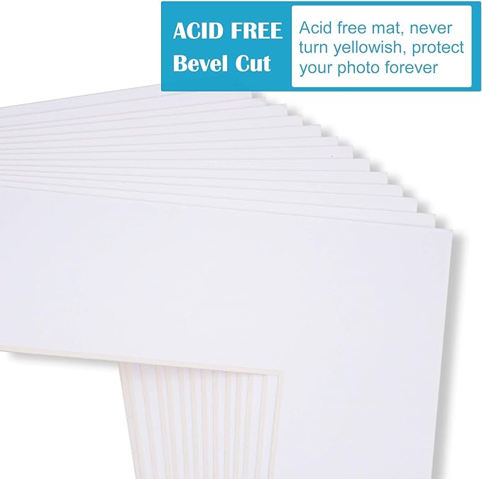Egofine A4 for 6x8 White Picture Mats Pack of 14, Frame Mattes for 6x8 Pictures, Acid Free, 1.2mm Thickness, with Core Bevel Cut
