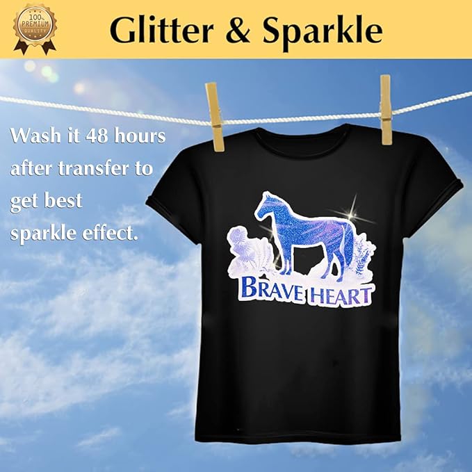 TransOurDream Glitter 2.0 Heat Transfer Paper for Inkjet Printer (20 Sheets, 8.5x11'') Printable Heat Transfer Vinyl for T Shirts Iron on Transfers for Light & Dark Fabrics(TOD-GL2-20)