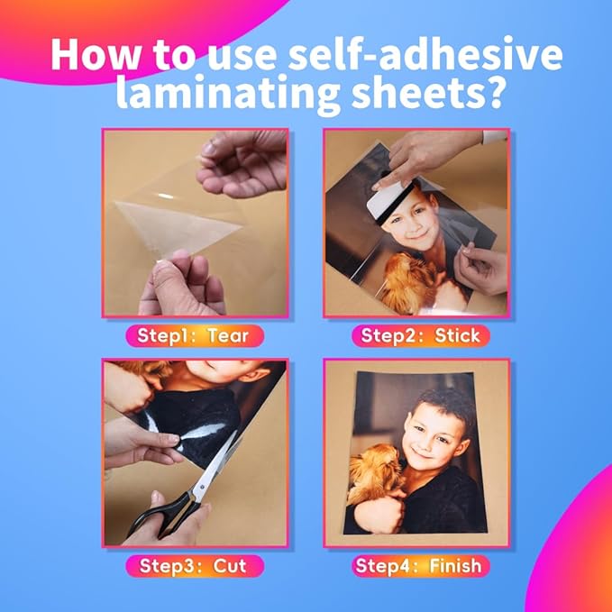 Uinkit 4Mil Thicker Single-Sided Self-Adhesive Laminating Sheets, 10Pack for Letter Size 8.5x11", Peel & Stick Laminating Paper for Documents, Kids Art, Posters, Crafts - No Heat Machine Need