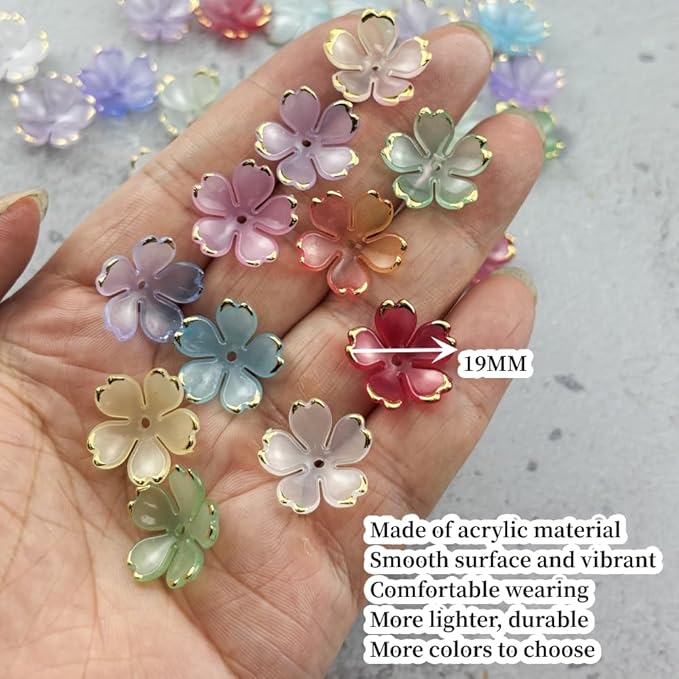 100pcs Acrylic Flower Beads, 19mm Cherry Blossom Plastic Gradient Flower Spacer Beads for DIY Crafts Bracelet Necklace Earrings Jewelry Making(Light Pink)