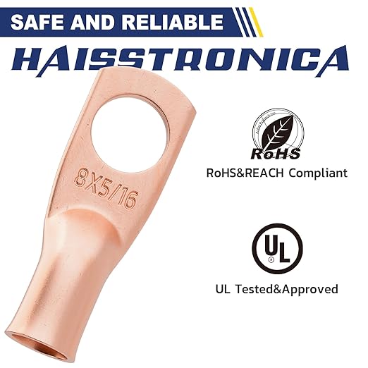 haisstronica 10pcs 8 AWG - 5/16" (M8) Battery Cable Lugs, Heavy Duty Copper Wire Lugs with 10pcs 3:1 Adhesive Heat Shrink Tubing, 8 Gauge Wire Connectors Battery Terminal Connector, Battery Cable Ends
