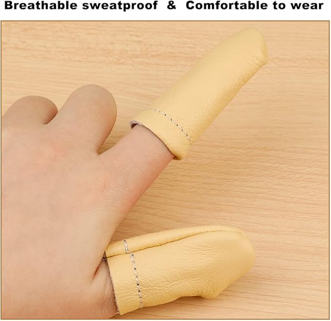 2 Pairs Leather Finger Protector Needle Felting Knitting Finger Thimble Guards Tools for Hand Craft Sewing Needlework Handmaking(Random Color)