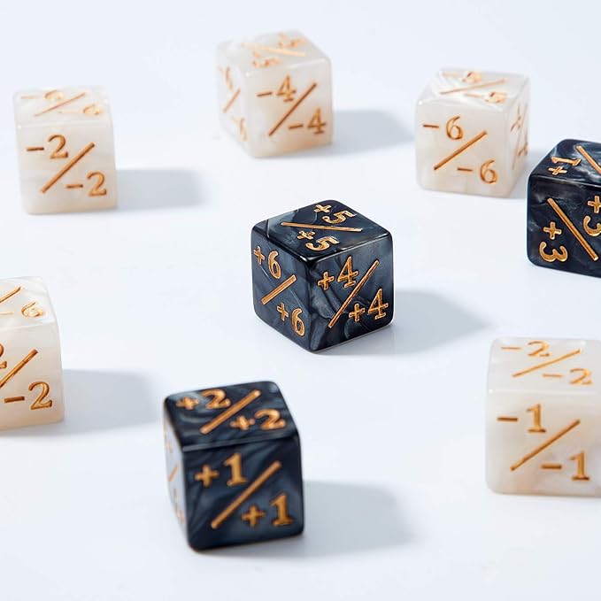Sumind 24 Pcs Magic Life Counter Dice -1/+1 Counters Commander Buff Tokens 6 Sided Dice Loyalty Life Gifts Compatible with MTG CCG TCG Cards Gaming Accessory (Charming Style)