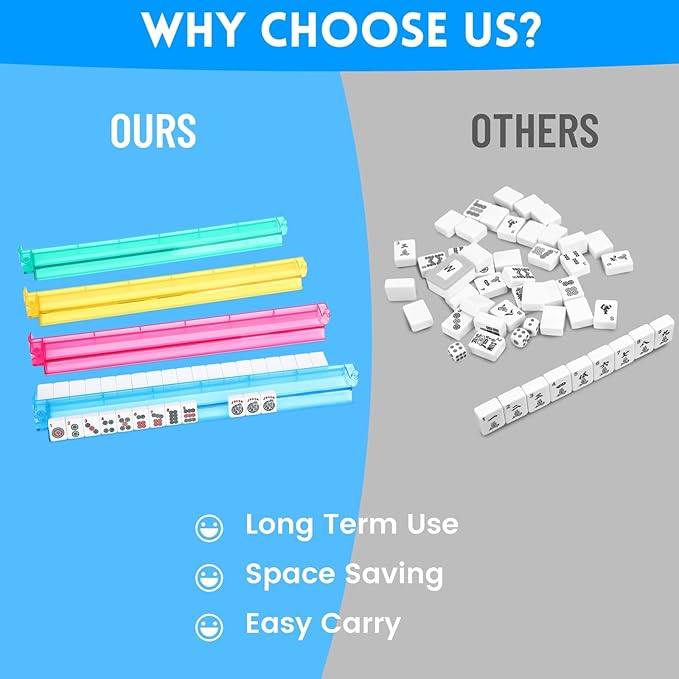 Clear Mahjong Racks with Pushers,4 Colors Acrylic American Majiang Tile Racks,Imports Modern Mahjong Racks with Built-in Pushers- Set of 4