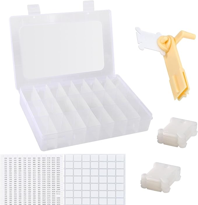 Embroidery Floss Organizer, Cross Stitch Thread Storage Box Tools - Bobbin Winder, 1 Removable 24 Compartments with 40 Hard Plastic Floss Bobbins and Stickers for Craft DIY Embroidery Sewing Storage
