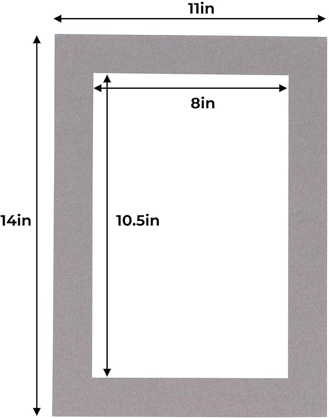 11x14 Mat for 8.5x11 Photo - Precut Charcoal Picture Matboard for Frames Measuring 11 x 14 Inches - Bevel Cut Matte to Display Art Measuring 8.5 x 11 Inches - Acid Free Pack of TEN MATS