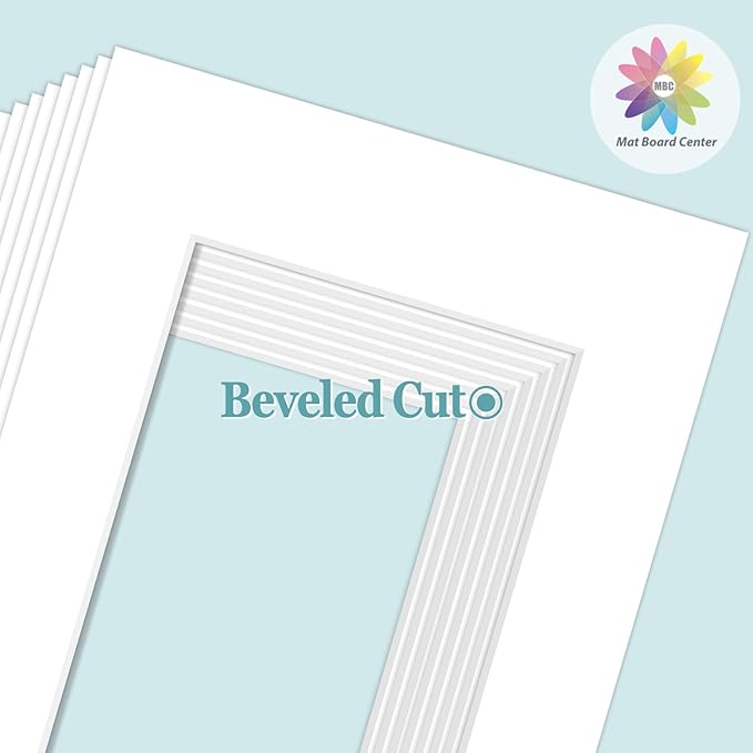 MBC Mat Board Center, 10 Pack 8.5X11 for 5X7 White Picture Mats Frame Mattes, Bevel Cut, Acid Free, 4-Ply Thickness