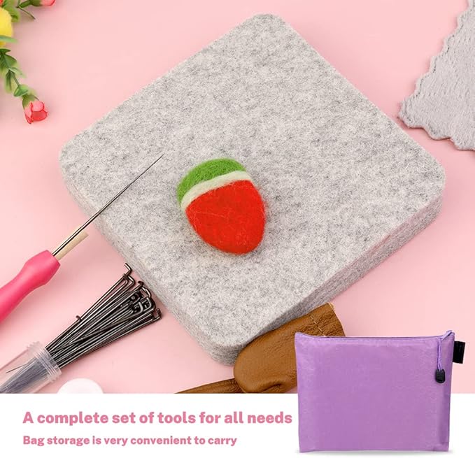 Mayboos Needle Felting Kit,Needle Felting Pad,Needle Felting Tool with 6"x6"Needle Felting Mat,Felting Needles for Wool,Leather Finger Guards,Good for Any Felting