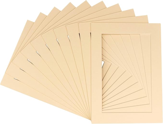 Pack of 25 Acid Free 11x14 Mats Bevel Cut for 8.5x11 Photos - Beige Precut Matboards With Backing Boards and Clear Photo Mat Bags For Pictures, Photos, Framing - 4-ply Thickness
