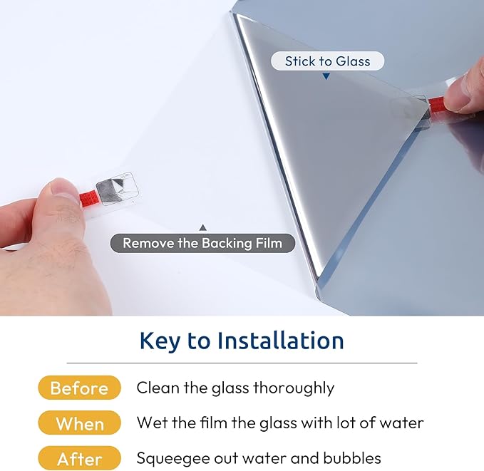 rabbitgoo Window Privacy Film One Way Window Tint for Home, Removable Reflective Heat Sun Blocking Anti UV Glass Door Covering, Mirror Tinting Film House Office, 35.4 in X 6.5 Feet, Silver