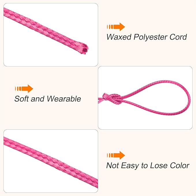 MECCANIXITY Waxed Cord 1.5mm Waxed Polyester Cord 175 Yard Wax String for Bracelet Making,Necklaces, Beading,Jewelry Making and DIY Crafts(Dark Pink)