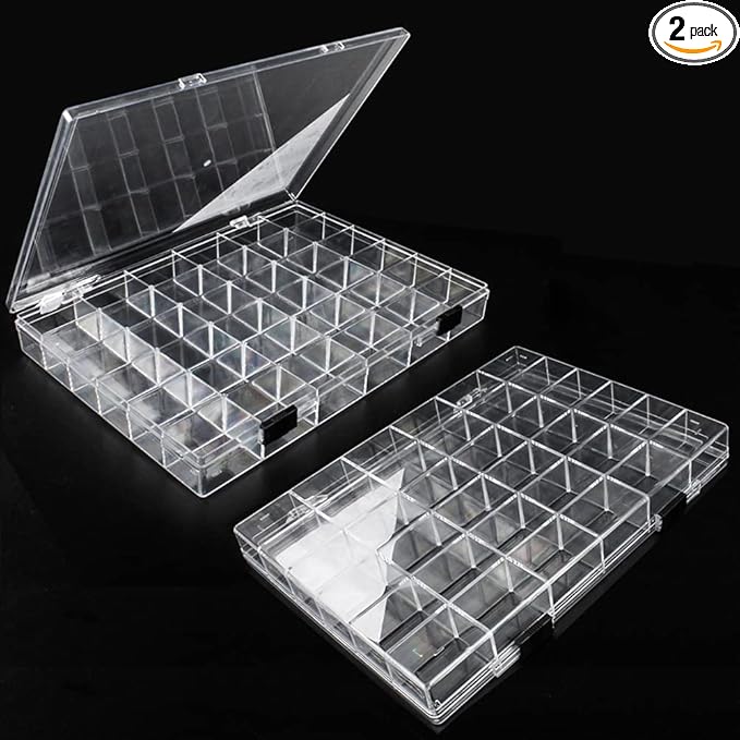 36 Grids Clear Plastic Organizer Box, Craft Storage Container for Beads Organizer, Art DIY, Crafts Jewelry Storage, Fishing Tackles, Rock Collection, 2 Pack
