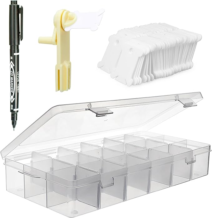 BLUE HANDCART Embroidery Floss Organizer, 1 Removable 18 Compartments Cross Stitch Thread Storage Box with 100 Plastic Embroidery Floss Bobbins, 1 Floss Winder and 1 Marker
