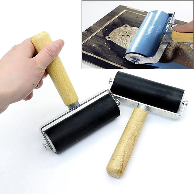 3 Pack Rubber Brayer Roller,1.4/2.4/4 Inch Hard Rubber Brayer Rollers,Art Craft Roller for Printmaking,Ink,Wallpapers Stamping Gluing