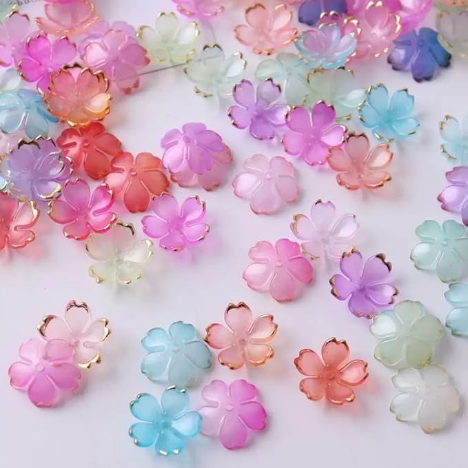 100pcs Acrylic Flower Beads, 19mm Cherry Blossom Plastic Gradient Flower Spacer Beads for DIY Crafts Bracelet Necklace Earrings Jewelry Making(Blue Green)