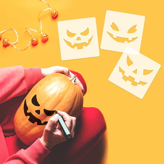 36 Pieces Halloween Drawing Stencils, 6 Inch Plastic Reusable Pumpkin Faces Painting Stencil for DIY Pumpkin Carving, Wood, Walls Art and Halloween Decoration
