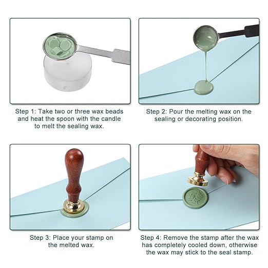 Yoption 360Pcs Sage Green Sealing Wax Beads, Sealing Wax Kit for Wax Seal Stamp, Hexagon Wax Seal Beads with 4Pcs Tea Candles and 2 Wax Seal Spoon