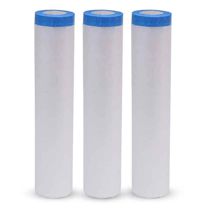 VECOPE 3-Piece Set,Pre- Masking Film Protection Covering Cloth Tape | for Automotive Covering Painting Paint Masking (8-Feet X 65-Feet)