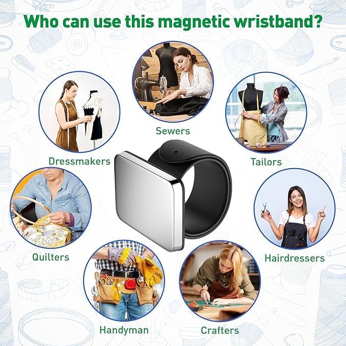 Sew Your Way Magnetic Pin Cushion Wristband Black 9" – Strong Pin Holder for Sewing & Quilting | Gift for Sewers Gift for Quilters | Top Sewing Notion & Quilting Accessory | Wrist Pin Cushion