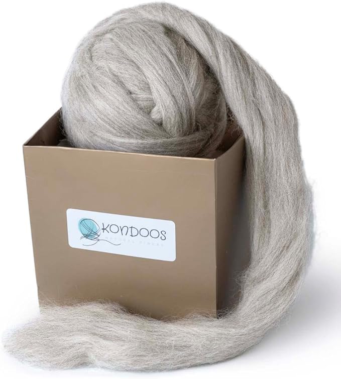 Natural Wool roving, 8 OZ. Best for Needle Felting, handcrafts and Spinning. Natural Colours, un-Dyed. (Gray Sand, 8 oz)
