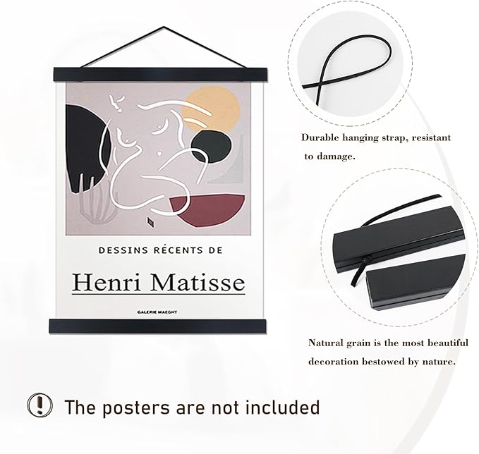 Artmag Magnetic Poster Hanger Frame, 17x22 17x24 17x31 Light Wood Wooden Magnet Canvas Artwork Print Poster Hangers Frames Hanging Kit (Black, 17")