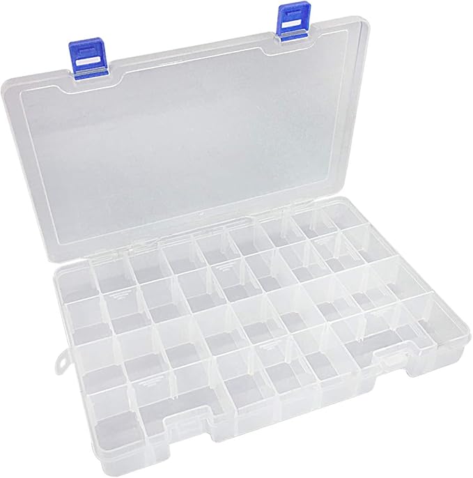 Qualsen Plastic Organizer Storage Box with Adjustable Dividers, Fishing Tackle Box and Bead Organizer Box for Jewelry, Beads, Earrings, Tools, Fishing Hooks, and Small Accessories（34 Grid）