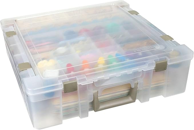 ArtBin 6981AB Super Satchel Deluxe Divided Base, Large Portable Art & Craft Organizer with Drawers, [1] Plastic Storage Case, Clear