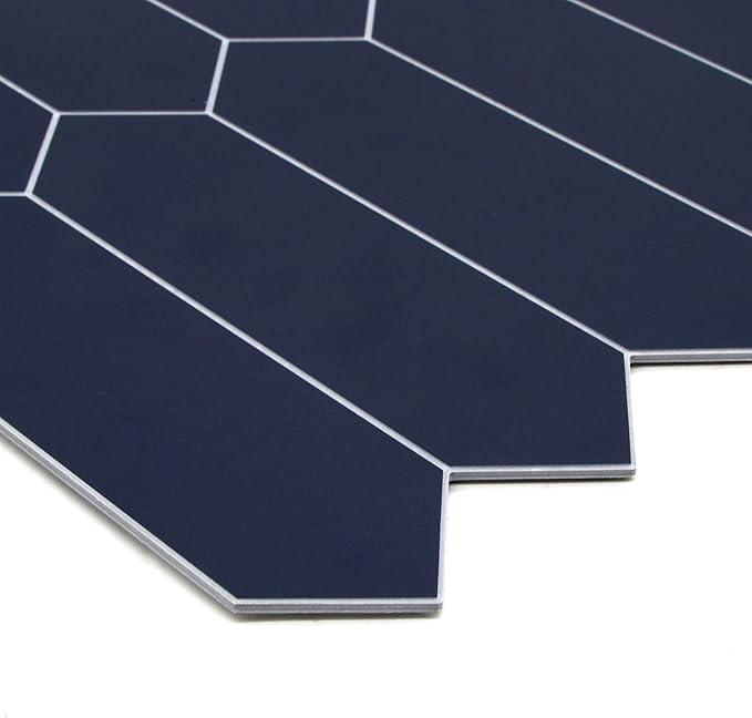 SUNWINGS Backsplash Tile for Kitchen Peel and Stick, Stone Composite Self Adhesive Tiles Long Hexagon Mosaic Wall Tile for Kitchen, 12 Inch x 11.22 Inch 10 Sheets Navy Blue