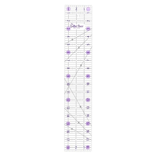 The Quilted Bear Quilting Rulers - Transparent Acrylic Non Slip Quilting, Patchwork & Sewing Ruler with Clear Black Lines & 30, 45 & 60 Degree Angles (3.5" x 18.5")