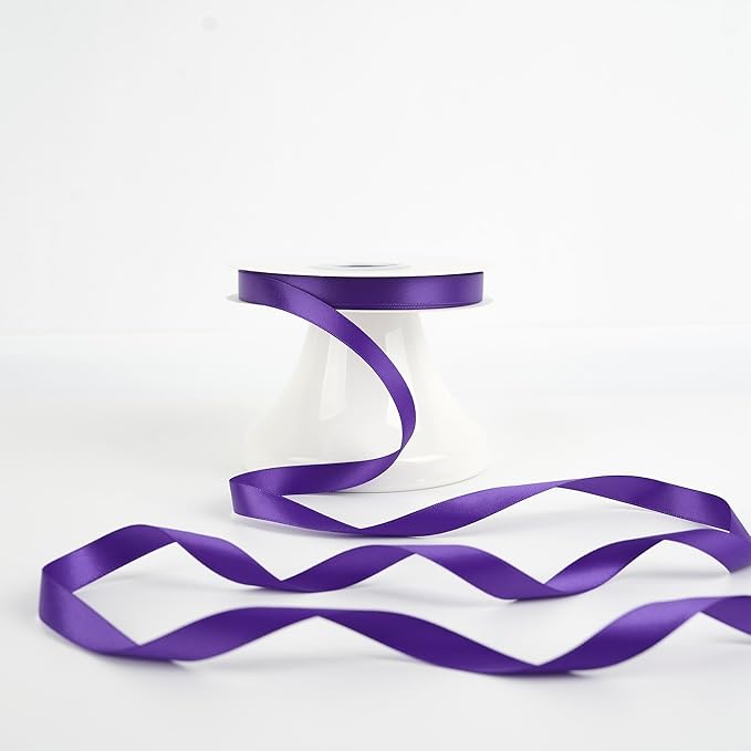 HUIHUANG Purple Satin Ribbon 1/2 inch X 50 Yards Continuous, Double-Faced Satin Ribbon for Gift Wrapping, Bows, DIY Crafts, Flower Bouquet, Wedding Decor, Holiday Party Decor