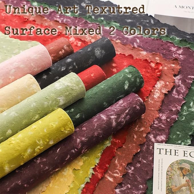 Textured Handmade Paper Sheets for Crafts, 21 Sheets A5 Thick Mulberry Scrapbook Paper for Card Making Supplies, Embossed, DIY Art Junk Journal, Collage, Mixed Media