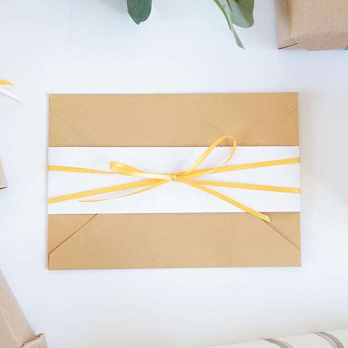 HUIHUANG Yellow Satin Ribbon 1/8 inch x Continuous 100 Yards Double Faced Thin Satin Ribbon for Crafts, Gift Wrapping, Wedding Invitation Card, Tag Decoration
