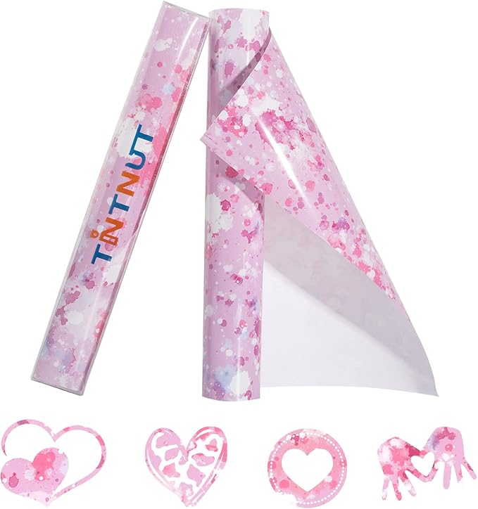 Tintnut Splash Heat Transfer Vinyl Roll - 12 Inch x 5ft Pink and White Watercolor Ink Patterned HTV Splatter Iron On Vinyl DIY T-Shirts Hats Clothes Canvas Bags for Cricut or Silhouette Cameo
