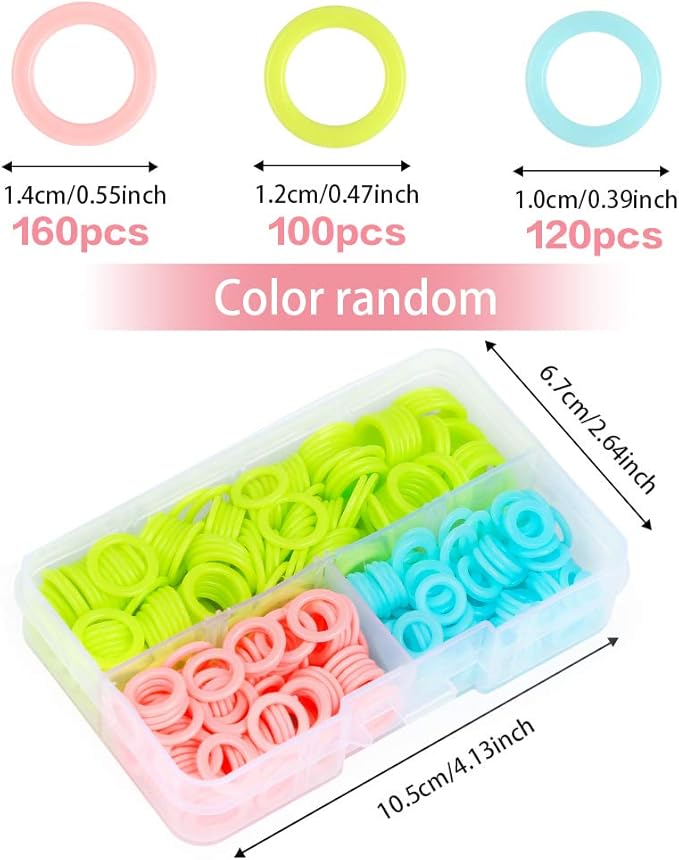 LUNARM 380 Pieces Colorful Knitting Stitch Markers Rings, Stitch Markers Rings(S/M/L) with Portable Storage Box for Sewing DIY Knitting Handcrafts