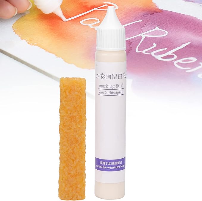 Masking Fluid for Watercolor Painting, 30ml White Masking Fluid Pen, Masking Liquid with Eraser, for Opaque Areas of Watercolor Painting