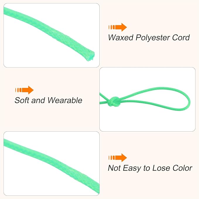 MECCANIXITY Waxed Cord 1mm Waxed Polyester Cord 175 Yard Wax String for Bracelet Making,Necklaces, Beading,Jewelry Making and DIY Crafts(Light Green)
