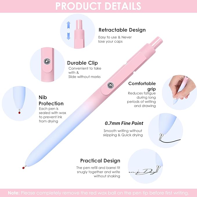 Gel Pens, 5PCS 0.7mm Cute Gel Pens Black Ink Fine Point Pens With Smooth Writing for Journaling Note Taking, High-End Series Ballpoint for School Office Supplies, Easter Basket Essentials(Gradient)