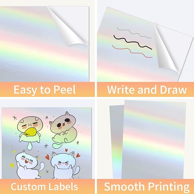 Printable Sticker Paper, 20 Sheets Printable Holographic Sticker Paper, Laser/Inkjet Printing- Holographic, Letter Size (8.5" x 11")