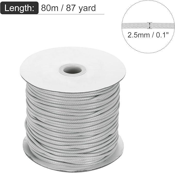 MECCANIXITY Waxed Cord 2.5mm Waxed Polyester Cord 87 Yard Wax String for Bracelet Making, Necklaces, Beading, Jewelry Making and DIY Crafts(Light Gray)
